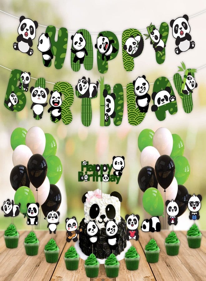 Festiko® Cute Cartoon Panda Birthday Decoration Supplies (37 Pcs), Children & Girl Birthday Party Decoration Full Set: Banner, Cake Topper, Cup Cake Topper & Balloons, Black and White, Animal Print - Image 3